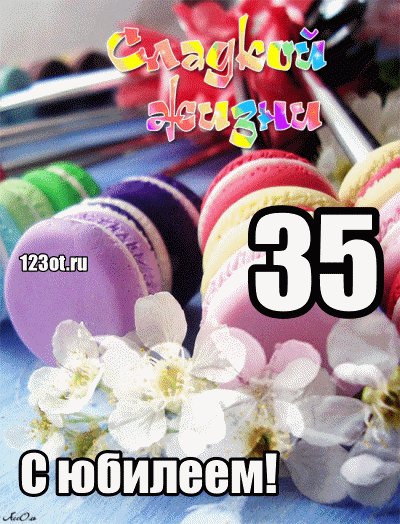 Пожелания на день рождения 35 лет. Открытки с юбилеем 35 лет анимационные. 
