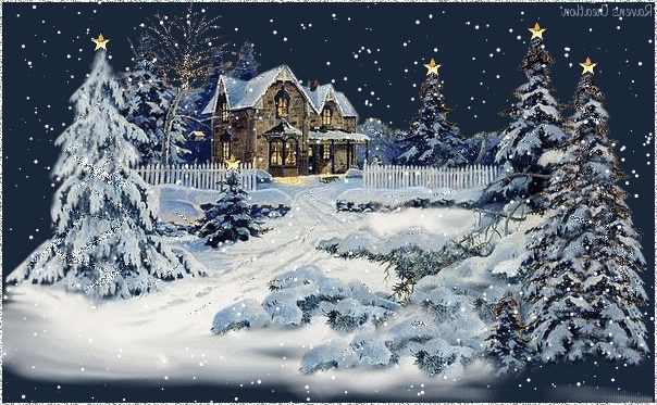 Анимационные открытки с зимним пейзажем. Открытки времена года. Новогодние от...