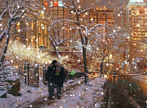 Анимационные открытки с зимним пейзажем. Открытки времена года. Новогодние от...