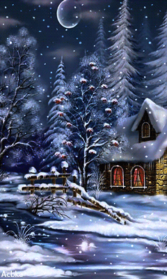 Анимационные открытки с зимним пейзажем. Открытки времена года. Новогодние от...