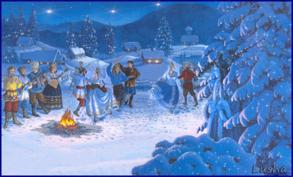 Анимационные открытки с зимним пейзажем. Открытки времена года. Новогодние от...