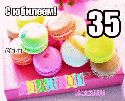Пожелания на день рождения 35 лет. Открытки с юбилеем 35 лет анимационные. 
