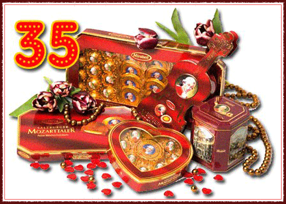 Пожелания на день рождения 35 лет. Открытки с юбилеем 35 лет анимационные. 