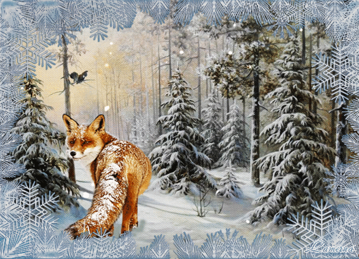 Анимационные открытки с зимним пейзажем. Открытки времена года. Новогодние от...