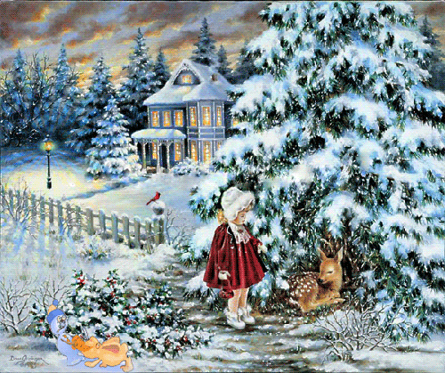 Анимационные открытки с зимним пейзажем. Открытки времена года. Новогодние от...